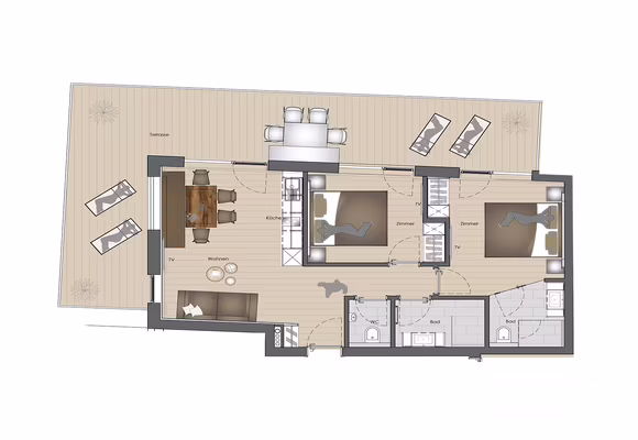 Apart Sky Loft Gold mit Panorama Terrasse, 2-6 Personen, 65 m²